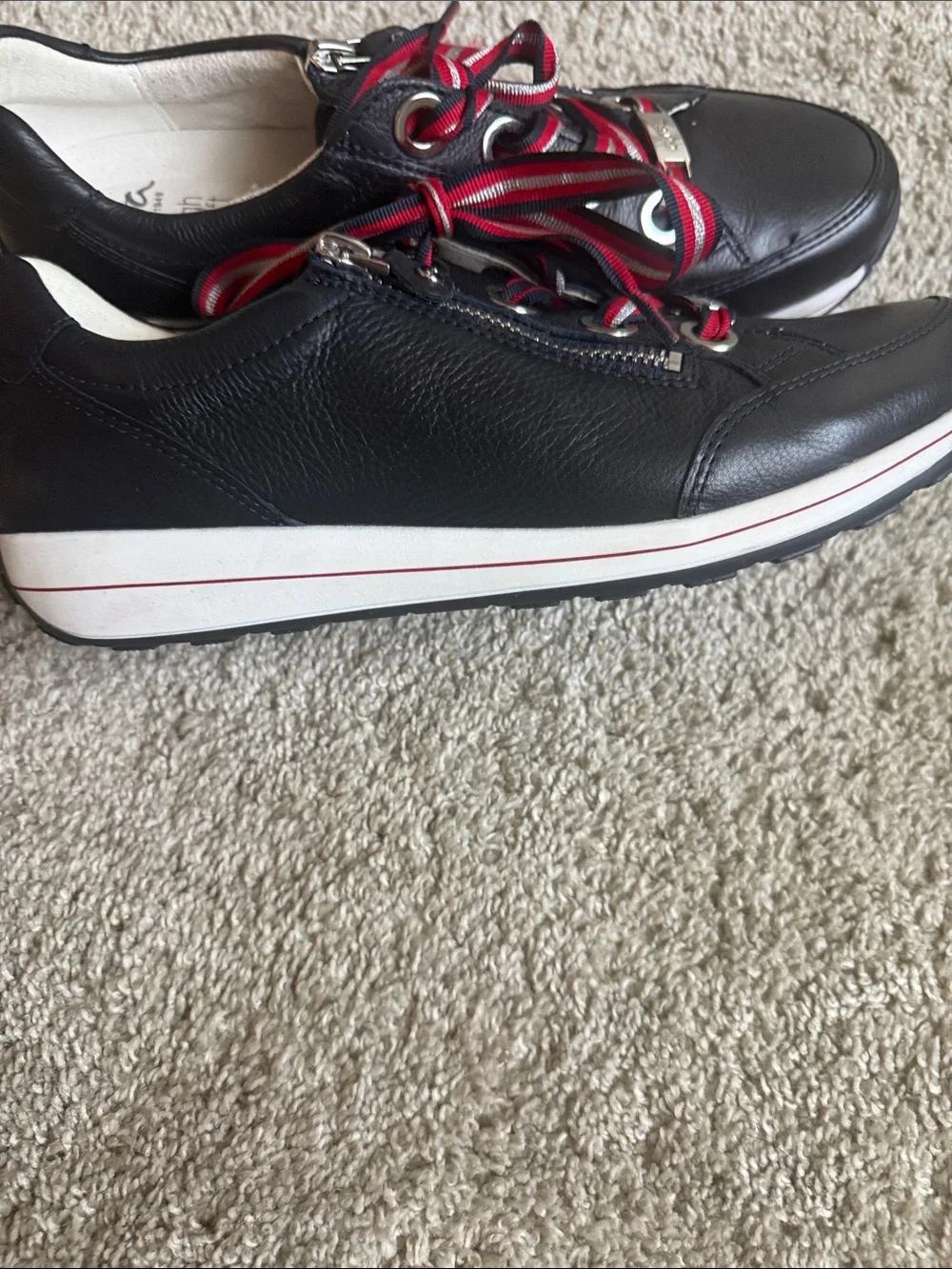 Ara Black Leather Sneakers with Red Accent Laces